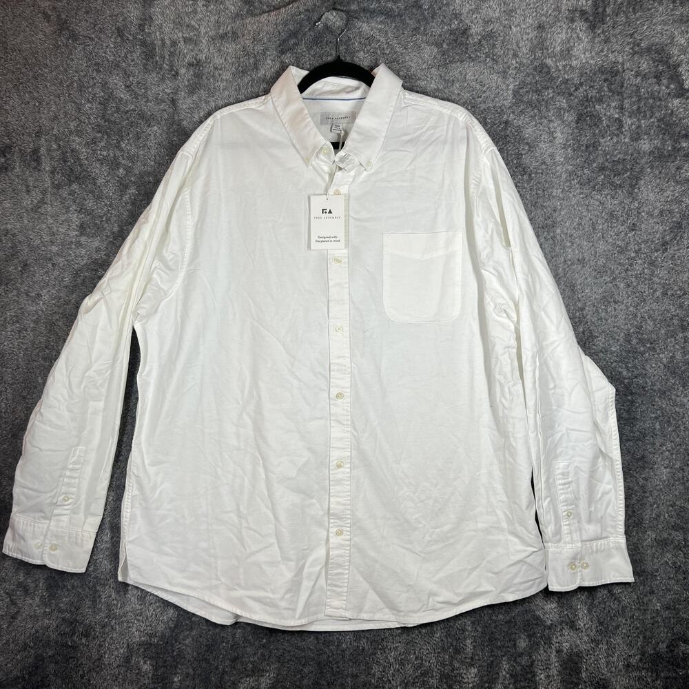 Free Assembly Shirt Mens 3XL White Solid Long Sleeve Oxford Button Up Stretch